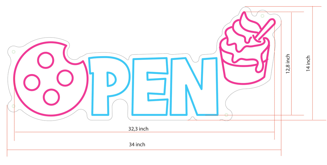 Open Sign Neon Sign 32.3x12.8 inches